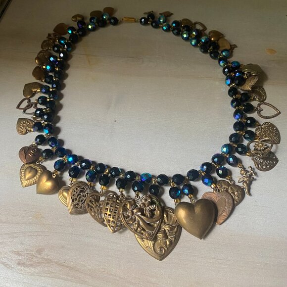 Gold and Black Heart Charm Necklace - Picture 11 of 15